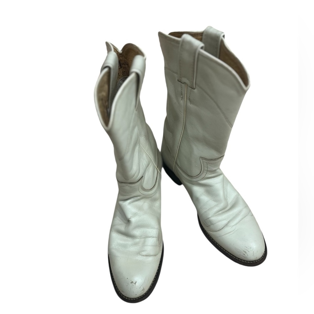 Justin Boots cream Roper Pull On Cowboy Boots Size 6 L3713 vintage 90’s - Picture 3 of 9
